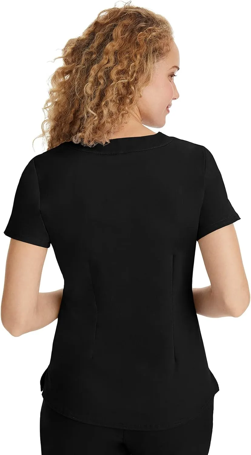 Healing Hands Women's Y-Neck Scrub Top with 2 Pockets, Knit Details, Shirttail Hem, and 2-Way Stretch Fabric 2167