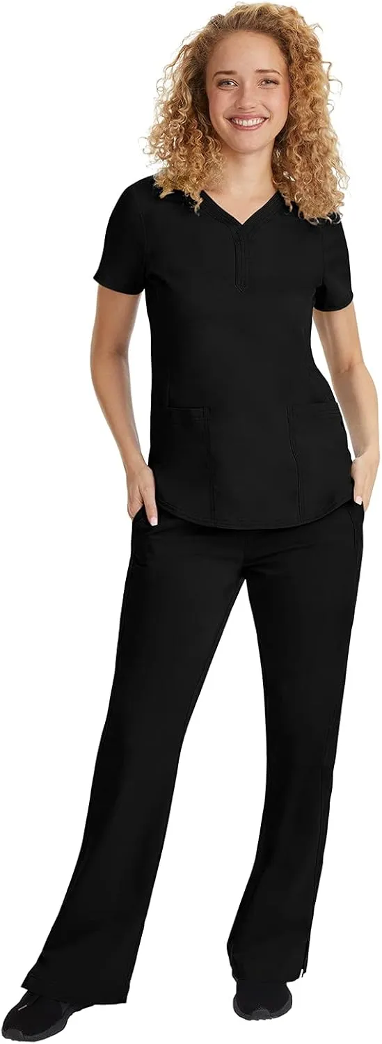 Healing Hands Women's Y-Neck Scrub Top with 2 Pockets, Knit Details, Shirttail Hem, and 2-Way Stretch Fabric 2167