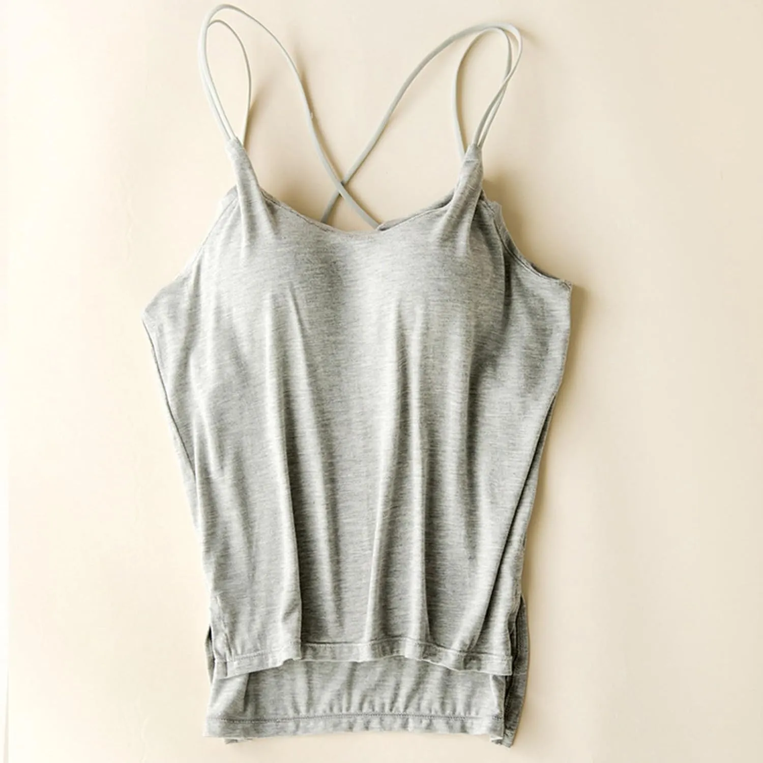 Heevina Tank Tops with Built in Bras for Women Back Criss Cross Camisole Spaghetti Strap Cami Undershirts Shelf Bra
