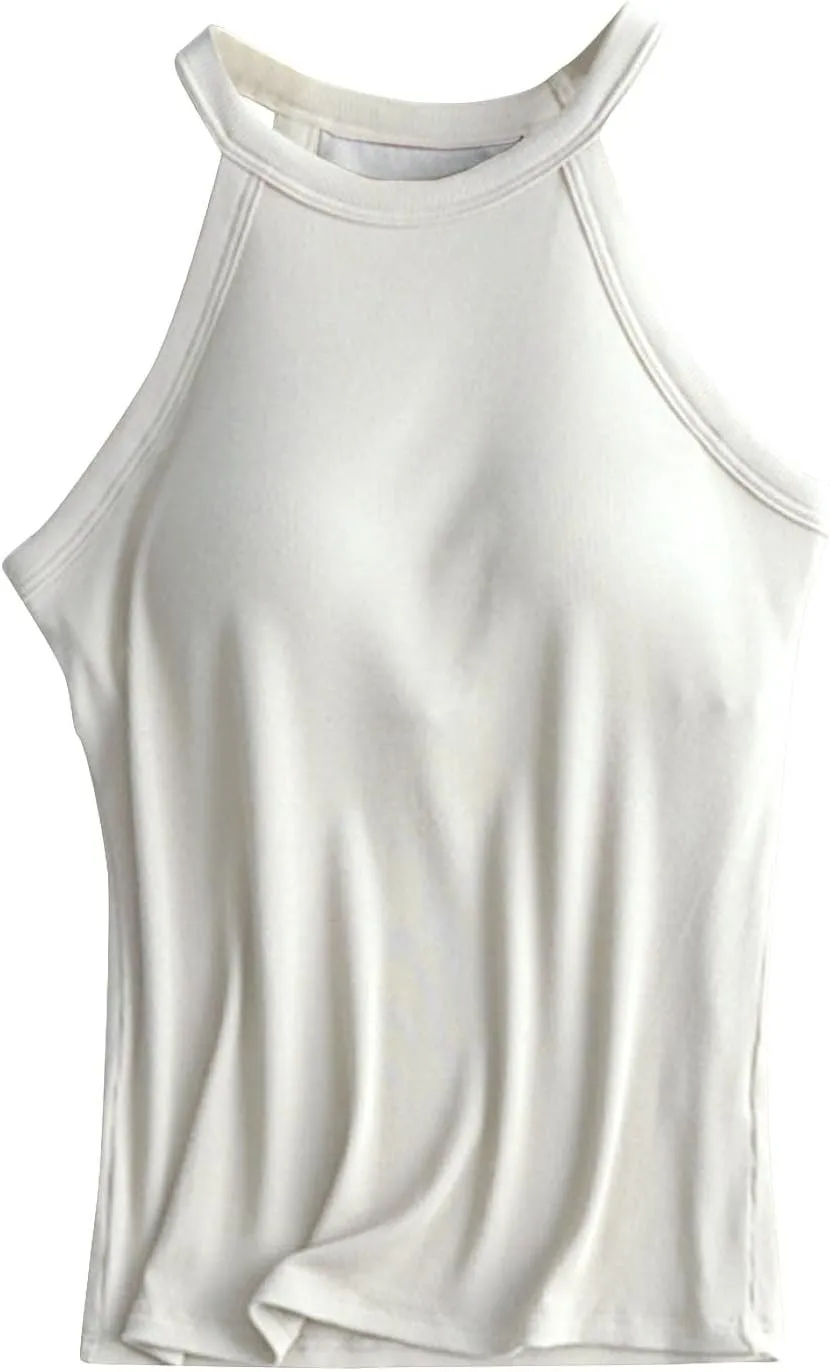 Heevina Tank Tops With Built In Bras For Women Halter Camisole Spaghetti Strap Cami Shelf Bra Vest Undershirts Shirt