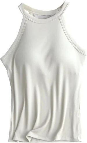 Heevina Tank Tops With Built In Bras For Women Halter Camisole Spaghetti Strap Cami Shelf Bra Vest Undershirts Shirt