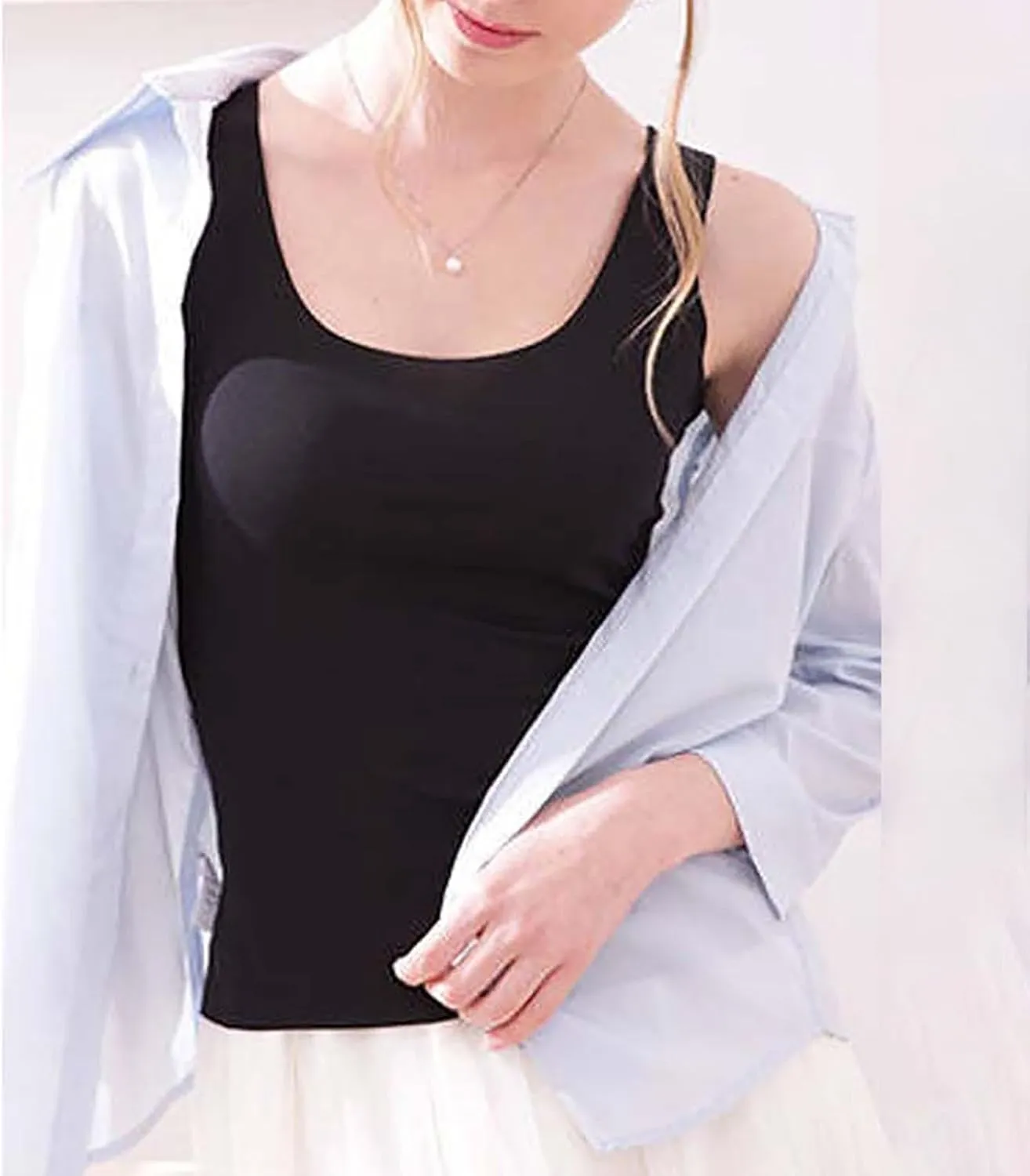 Heevina Tank Tops With Built In Bras For Women Seamless Camisole Undershirts Vest Spaghetti Strap Shelf Bra Shirt