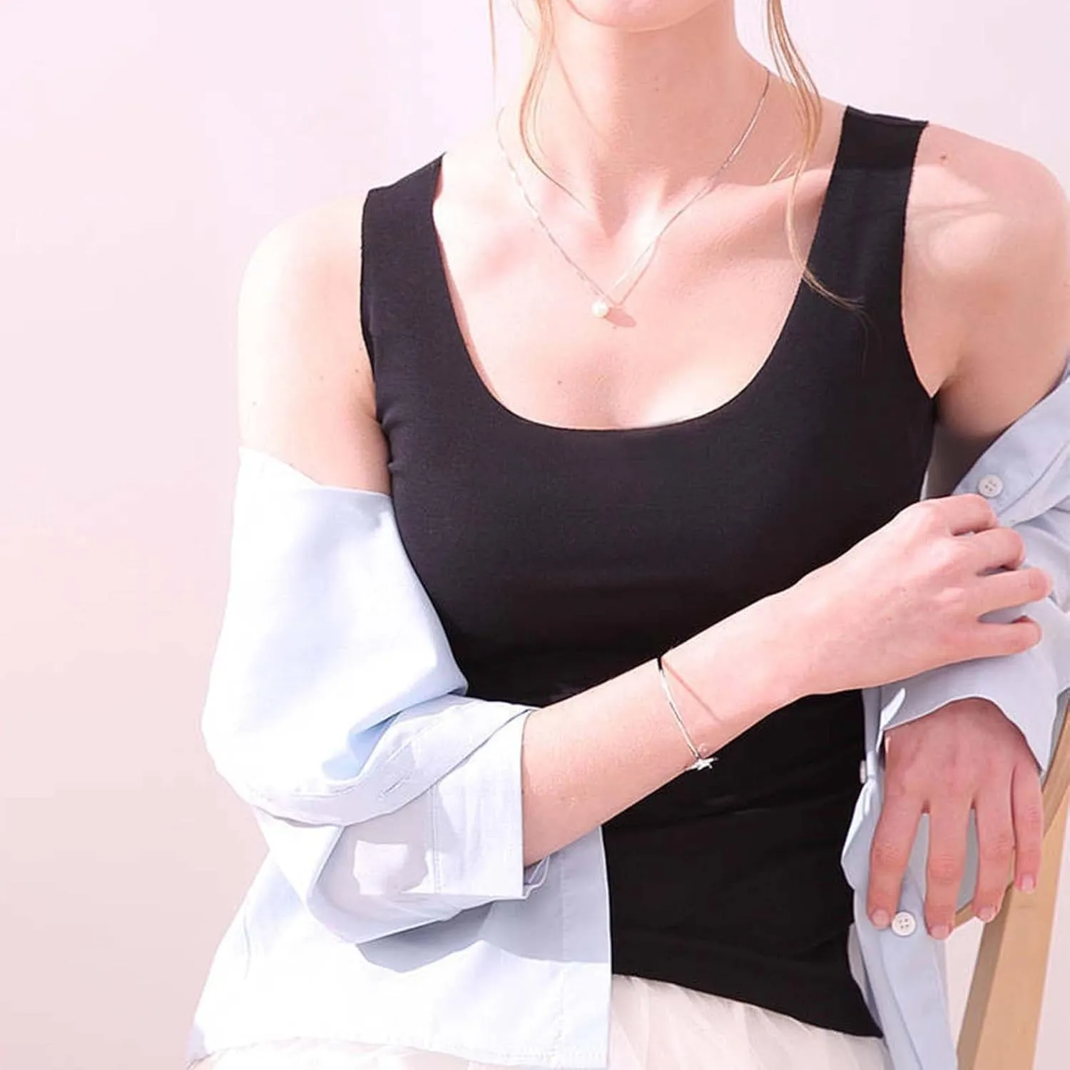 Heevina Tank Tops With Built In Bras For Women Seamless Camisole Undershirts Vest Spaghetti Strap Shelf Bra Shirt