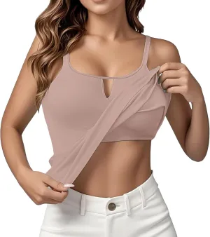 Heevina Tank Tops with Built in Bras Hollow Out Camisole for Women Cami Solid Color Vest Casual Summer