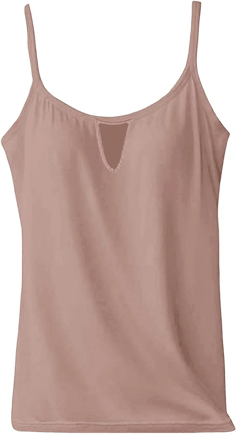 Heevina Tank Tops with Built in Bras Hollow Out Camisole for Women Cami Solid Color Vest Casual Summer
