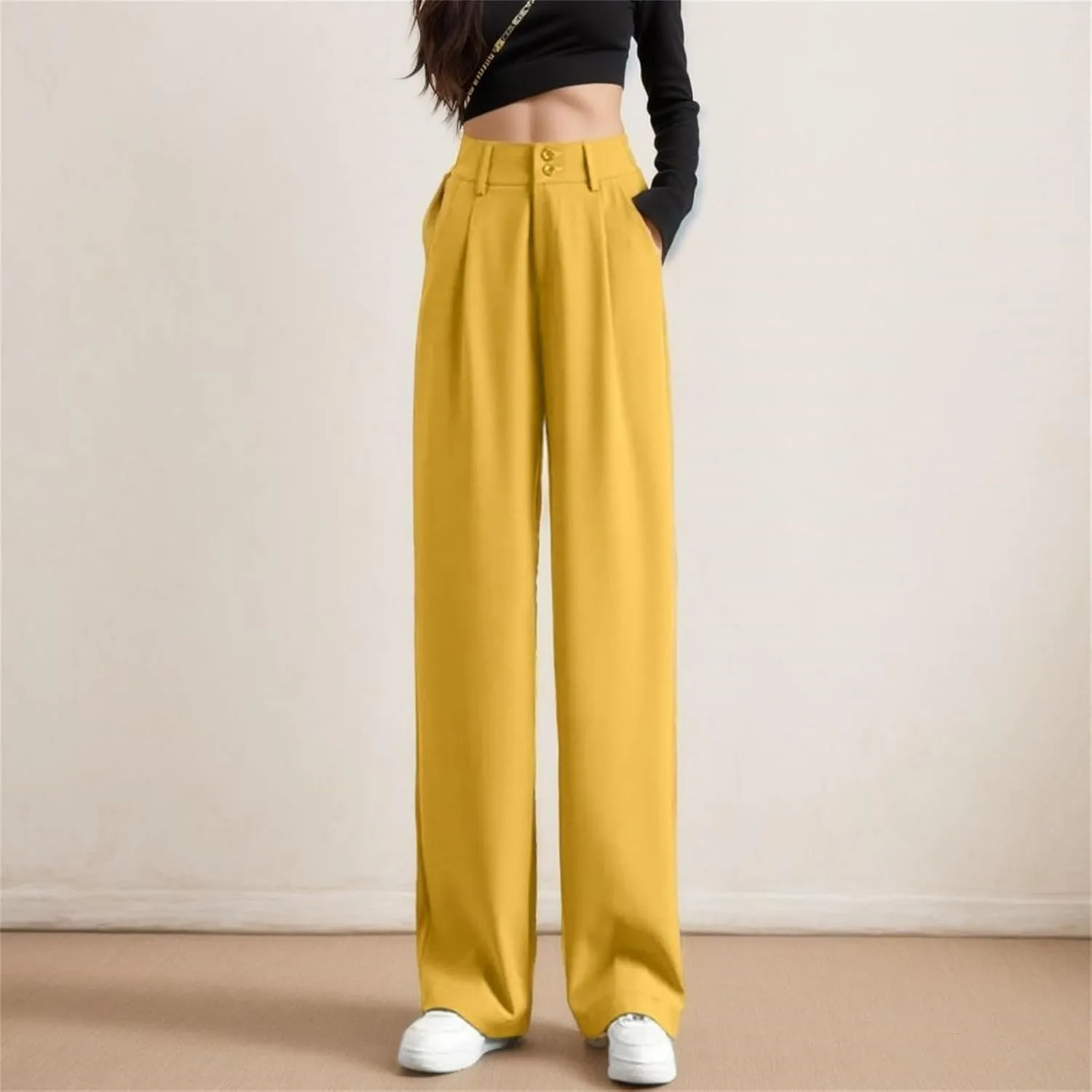 High Waist Work Pants for Women Wide Leg Stretchy Business Office Dressy Casual Flowy Pants Slacks with Pockets