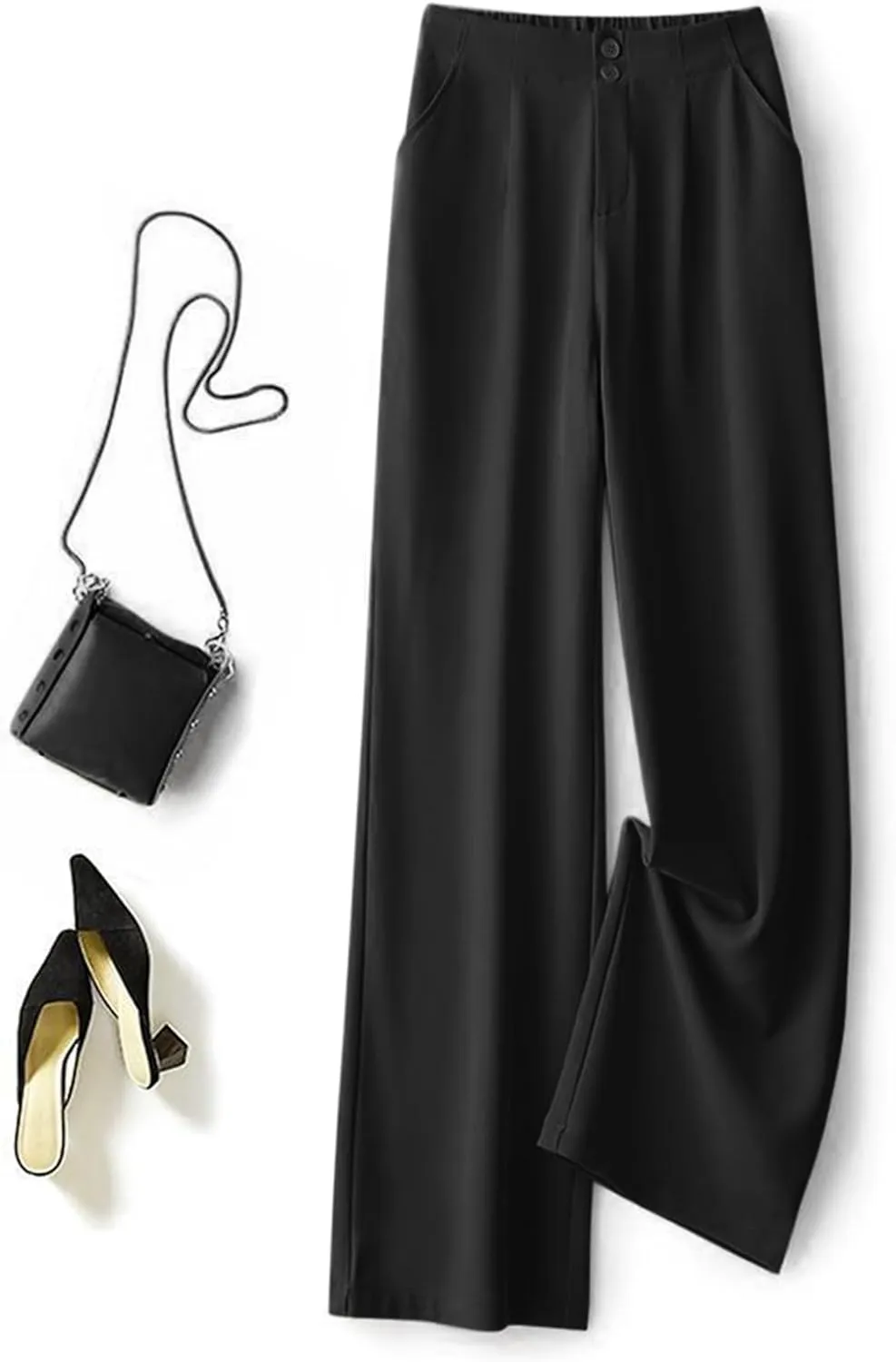 High Waist Work Pants for Women Wide Leg Stretchy Business Office Dressy Casual Flowy Pants Slacks with Pockets