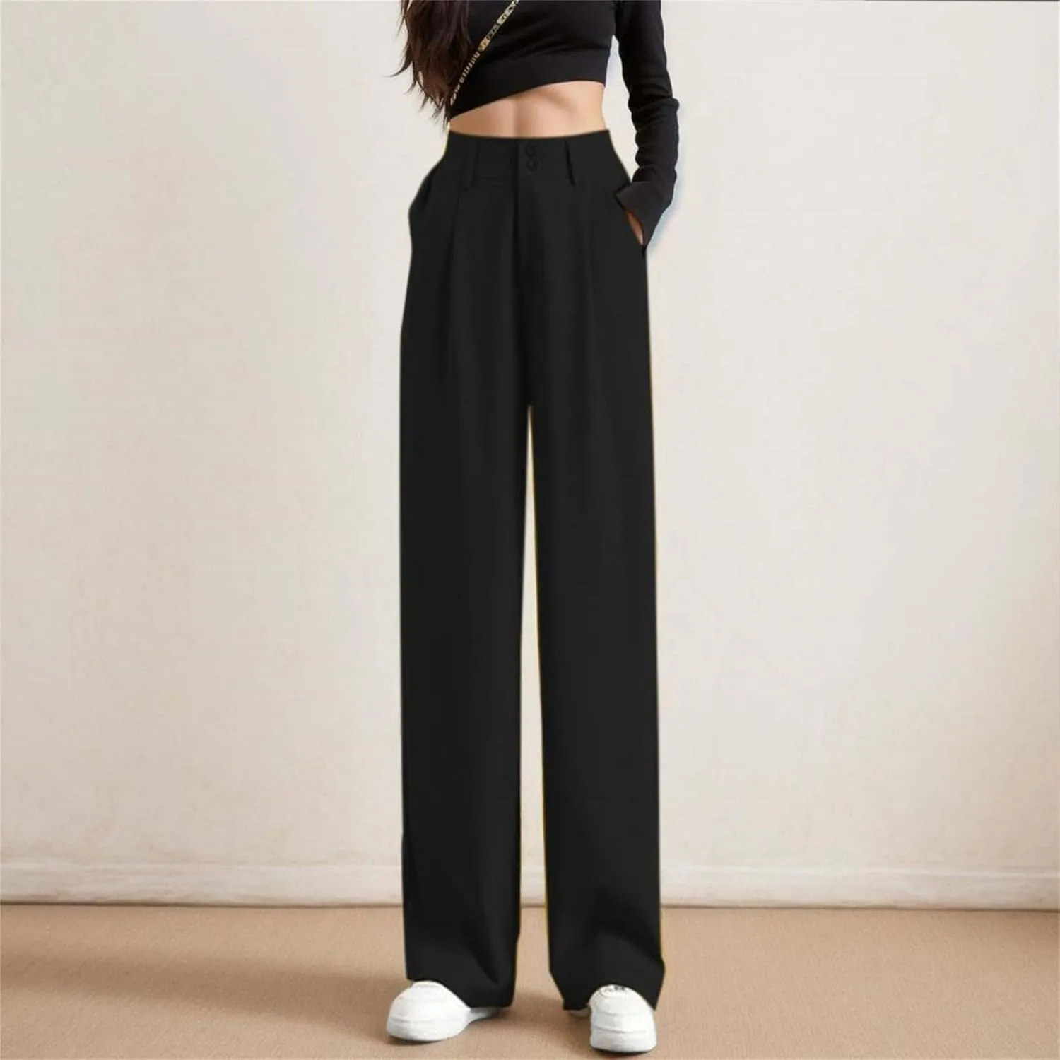 High Waist Work Pants for Women Wide Leg Stretchy Business Office Dressy Casual Flowy Pants Slacks with Pockets