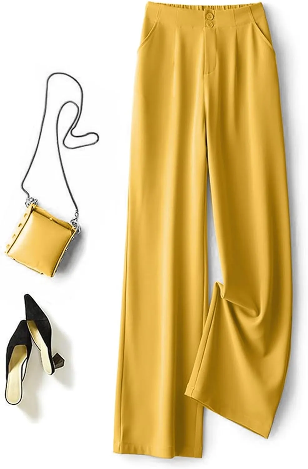 High Waist Work Pants for Women Wide Leg Stretchy Business Office Dressy Casual Flowy Pants Slacks with Pockets