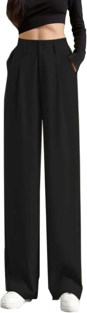 High Waist Work Pants for Women Wide Leg Stretchy Business Office Dressy Casual Flowy Pants Slacks with Pockets