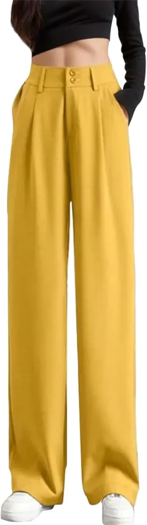 High Waist Work Pants for Women Wide Leg Stretchy Business Office Dressy Casual Flowy Pants Slacks with Pockets