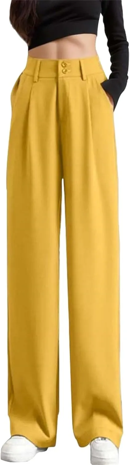 High Waist Work Pants for Women Wide Leg Stretchy Business Office Dressy Casual Flowy Pants Slacks with Pockets