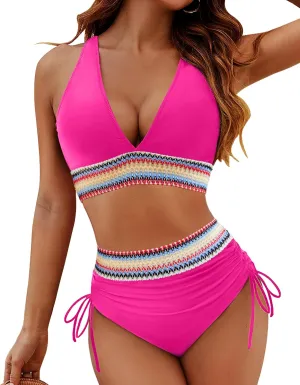 High Waisted Bikini Sets for Women Two Piece Tummy Control Swimsuits Modest Bathing Suit Teens Swim Suits