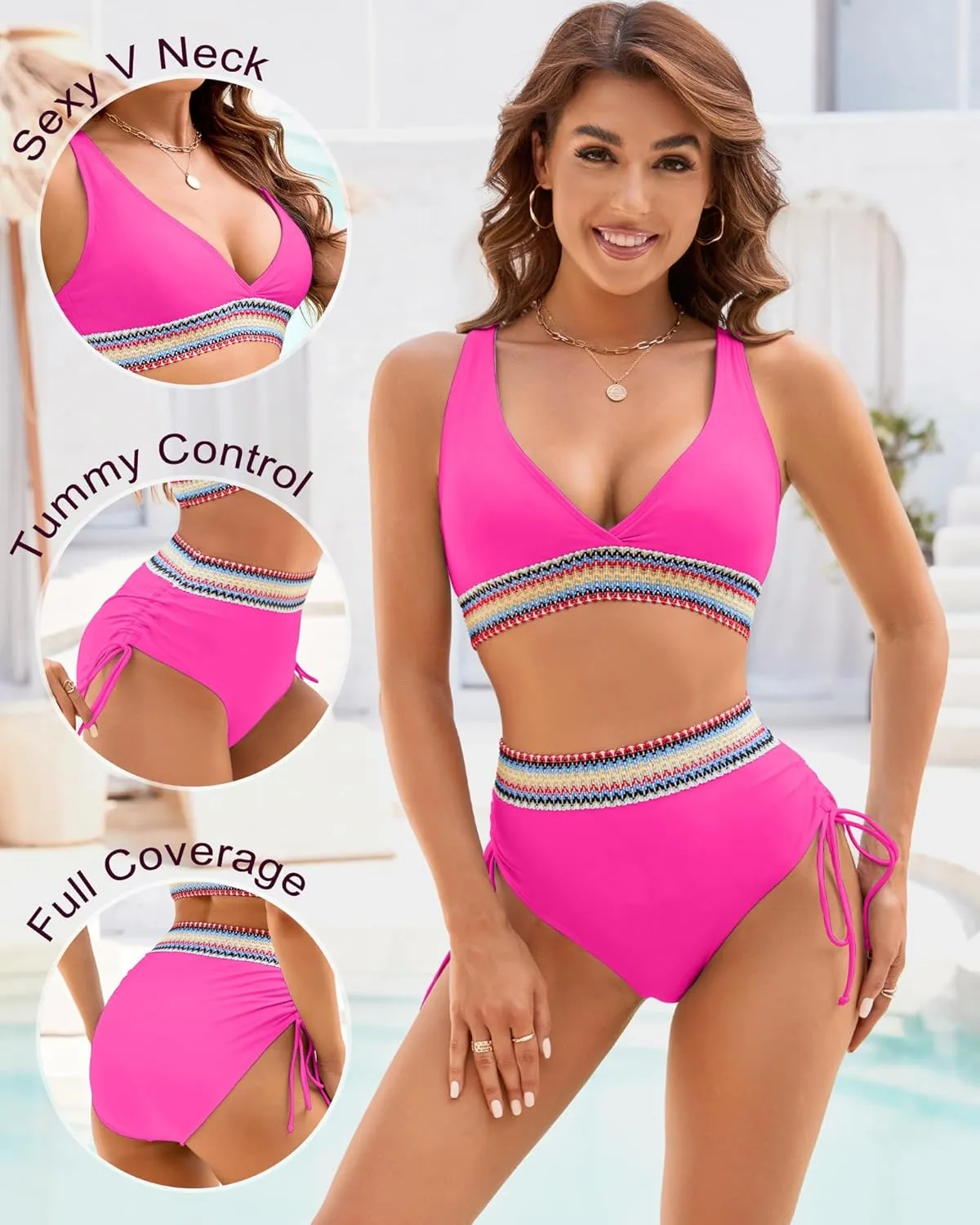 High Waisted Bikini Sets for Women Two Piece Tummy Control Swimsuits Modest Bathing Suit Teens Swim Suits