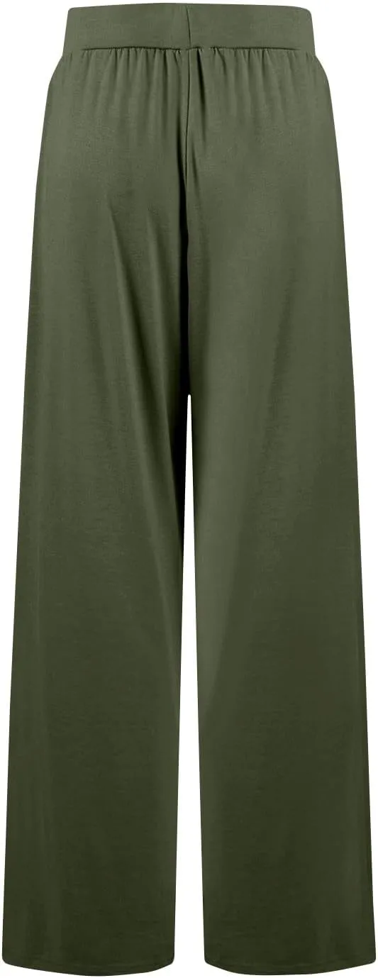 High Waisted Trousers Women Flowy Long Wide Leg Sweatpants Loose Fit Pleated Pull On Vacation Trousers with Pockets