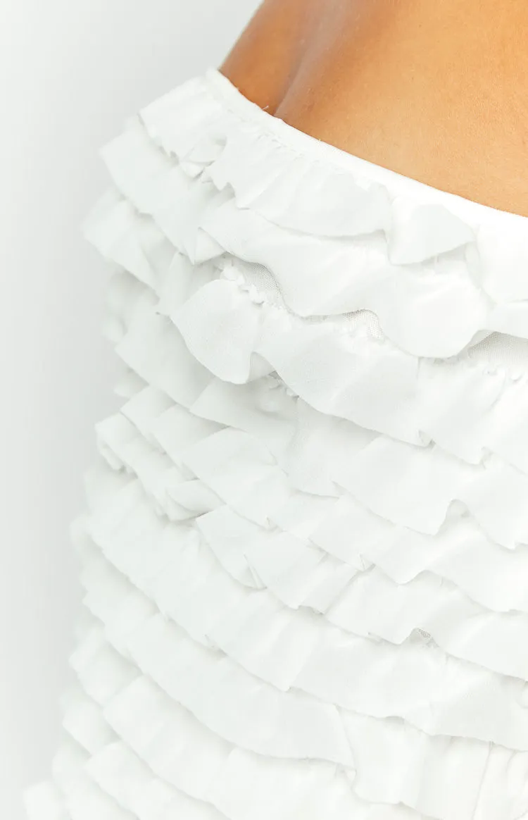 Hilary White Ruffle Mini Party Dress