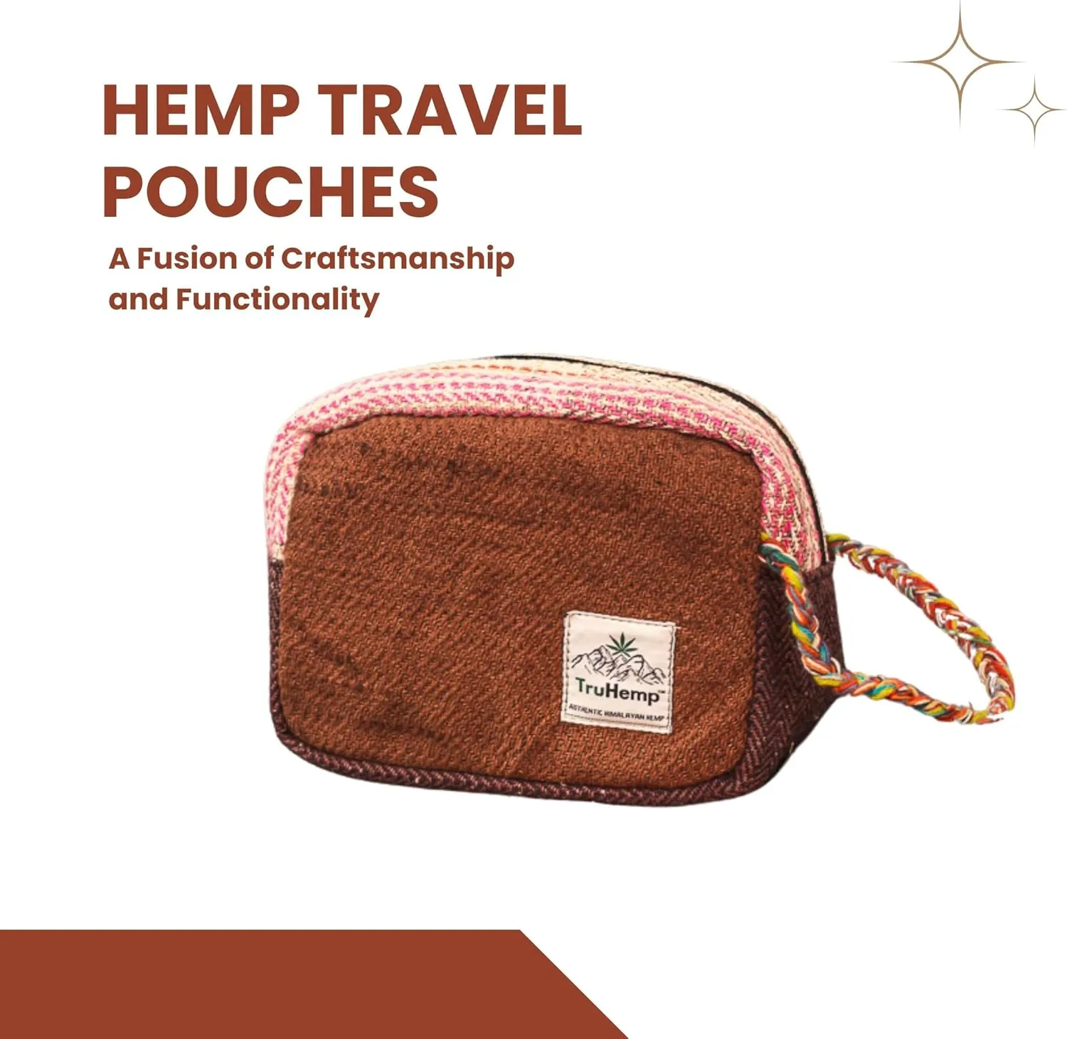 Himalayan Hemp Toiletry Kit, Brown  Durable Travel Organizer Pouch, Compact Water-Resistant Wash Bag
