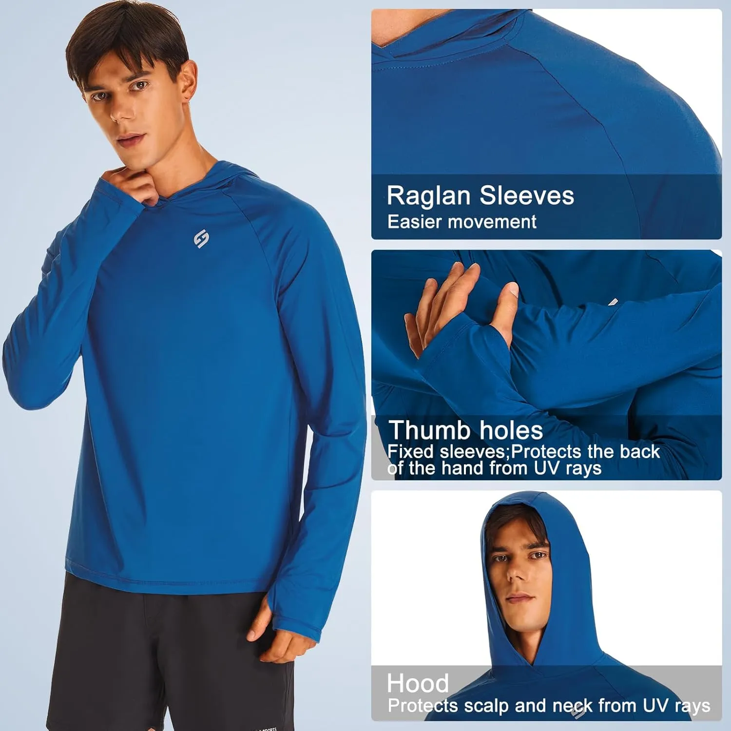 HODOSPORTS Mens UPF 50  Rash Guard Long Sleeve Swim Shirts Sun Protection Hoodie Shirt UV SPF Quick Dry T-Shirts