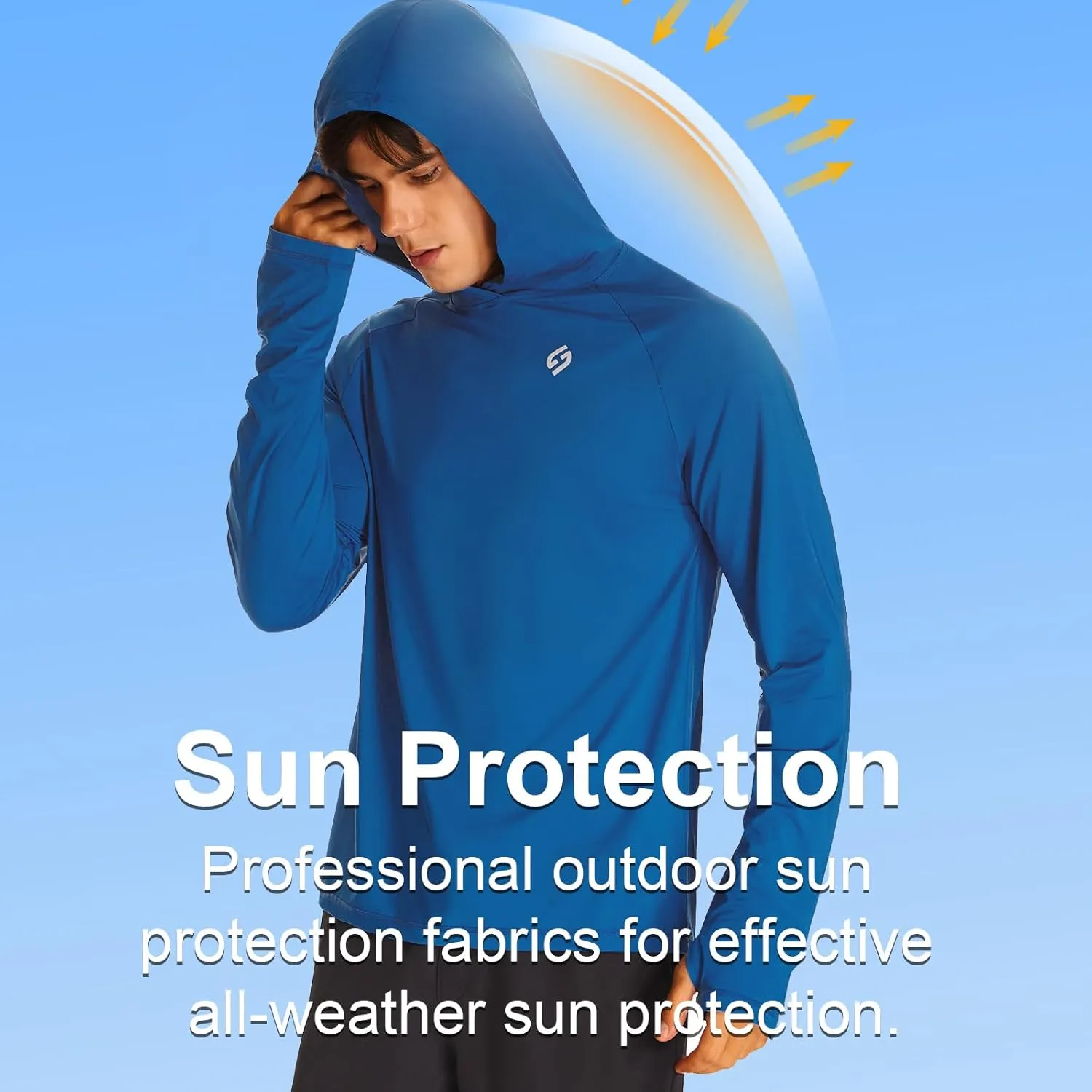 HODOSPORTS Mens UPF 50  Rash Guard Long Sleeve Swim Shirts Sun Protection Hoodie Shirt UV SPF Quick Dry T-Shirts