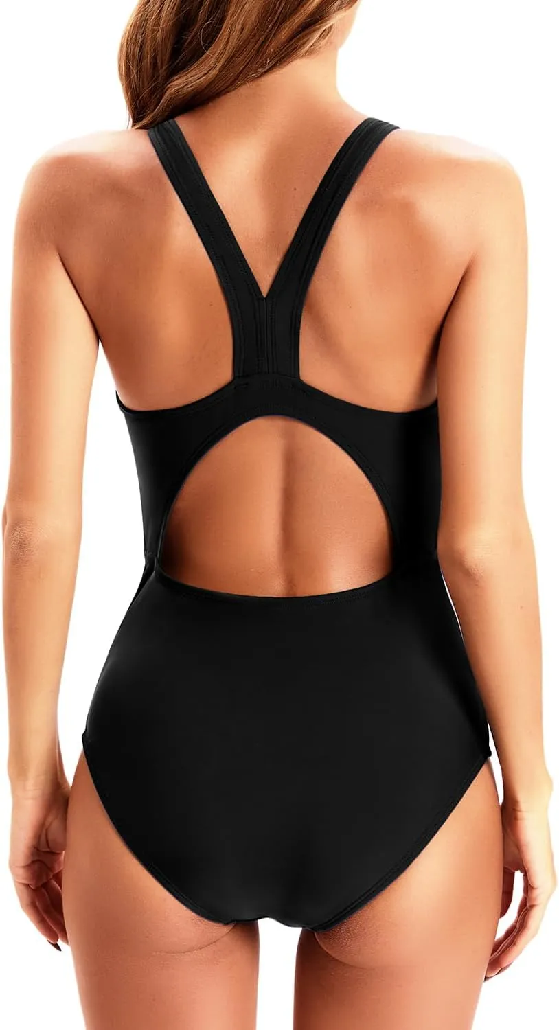 Holipick Women Athletic One Piece Swimsuits Racerback Sport Bathing Suits Full Coverage Modest Swimwear