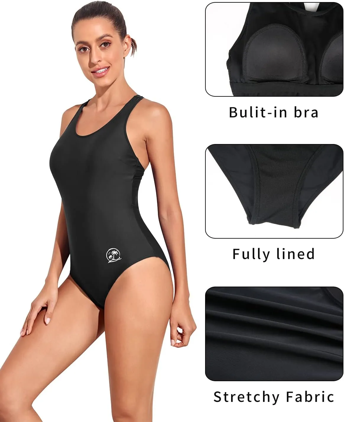 Holipick Women Athletic One Piece Swimsuits Racerback Sport Bathing Suits Full Coverage Modest Swimwear