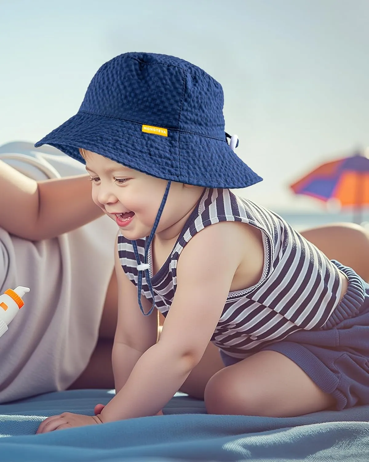 HONGTEYA Baby Sun Hat Toddler Boy Bucket Hat Kids Summer Beach Hat Wide Brim Sun Protection
