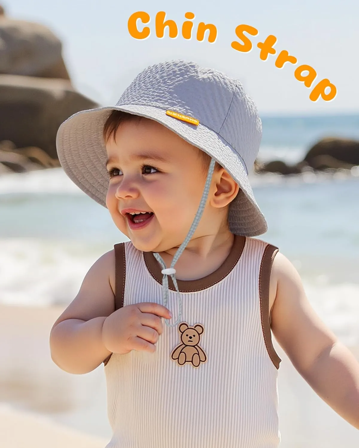 HONGTEYA Baby Sun Hat Toddler Boy Bucket Hat Kids Summer Beach Hat Wide Brim Sun Protection