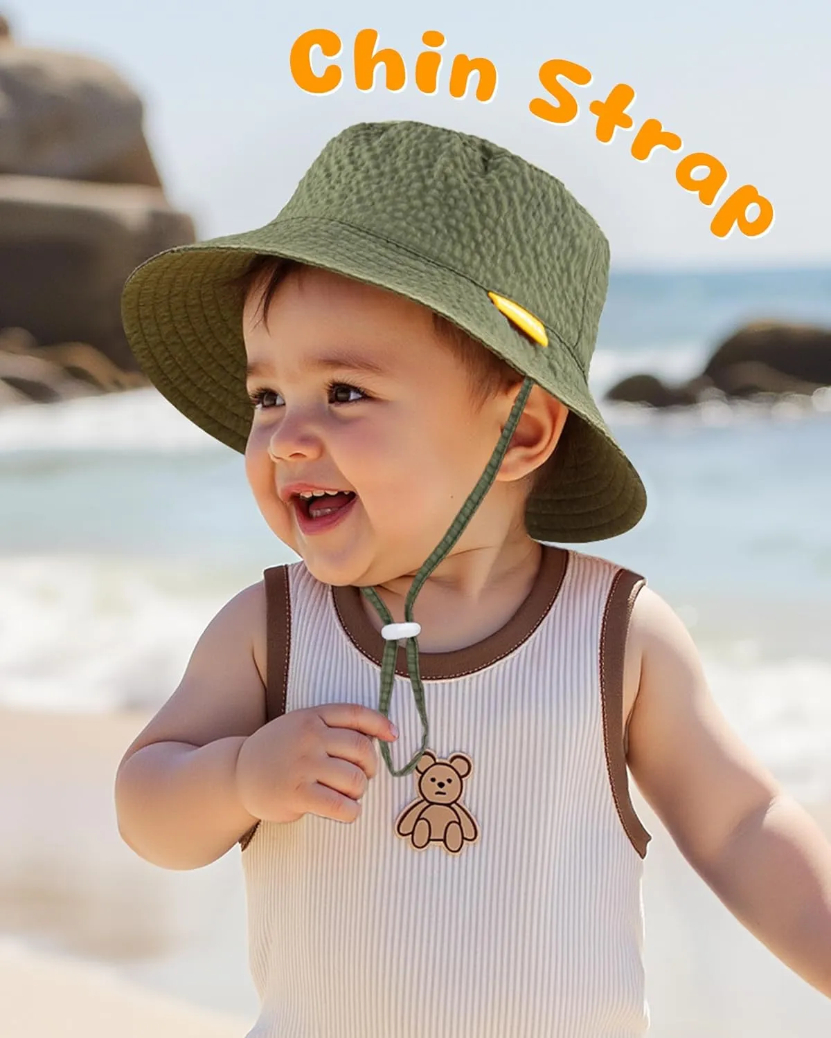 HONGTEYA Baby Sun Hat Toddler Boy Bucket Hat Kids Summer Beach Hat Wide Brim Sun Protection