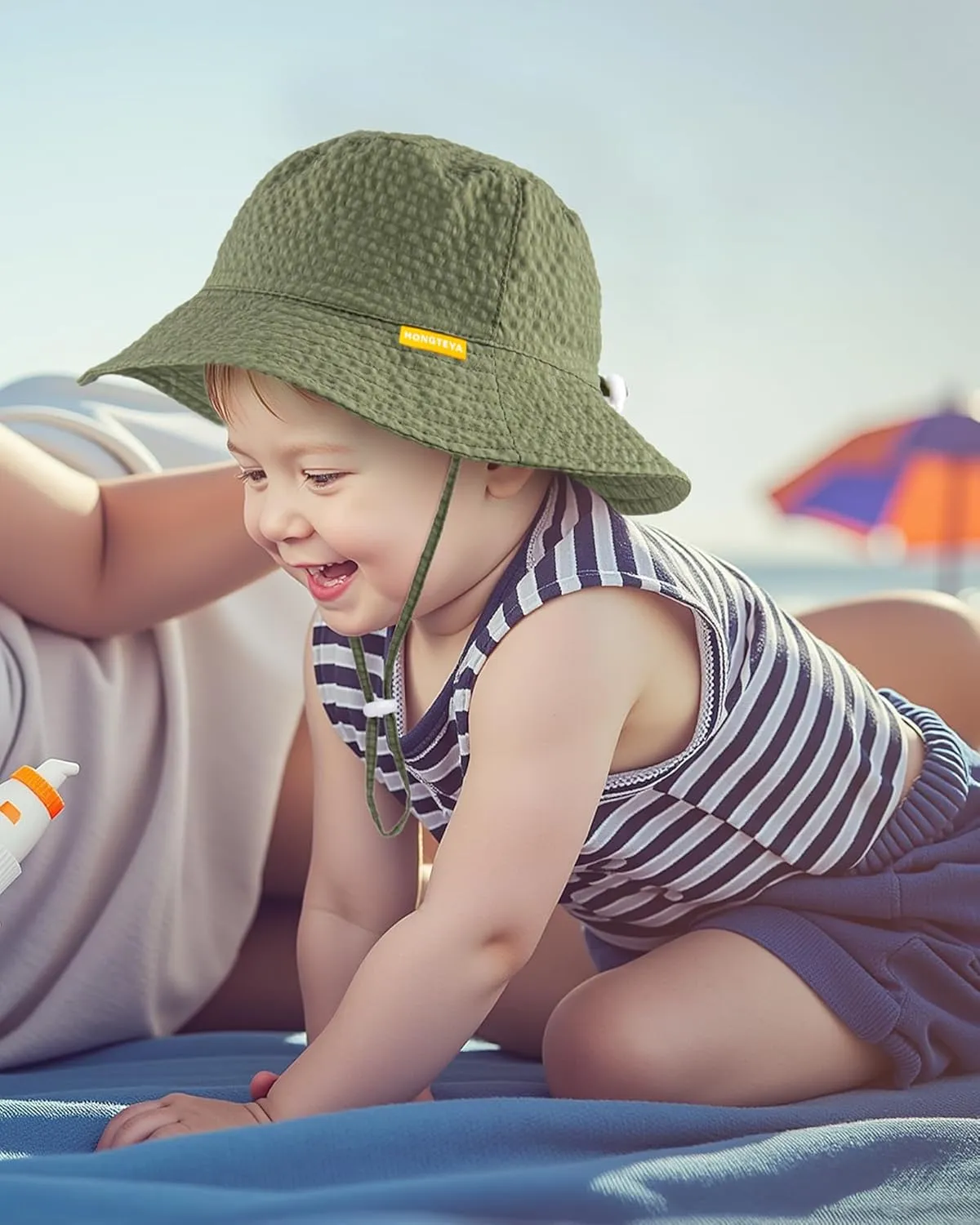 HONGTEYA Baby Sun Hat Toddler Boy Bucket Hat Kids Summer Beach Hat Wide Brim Sun Protection