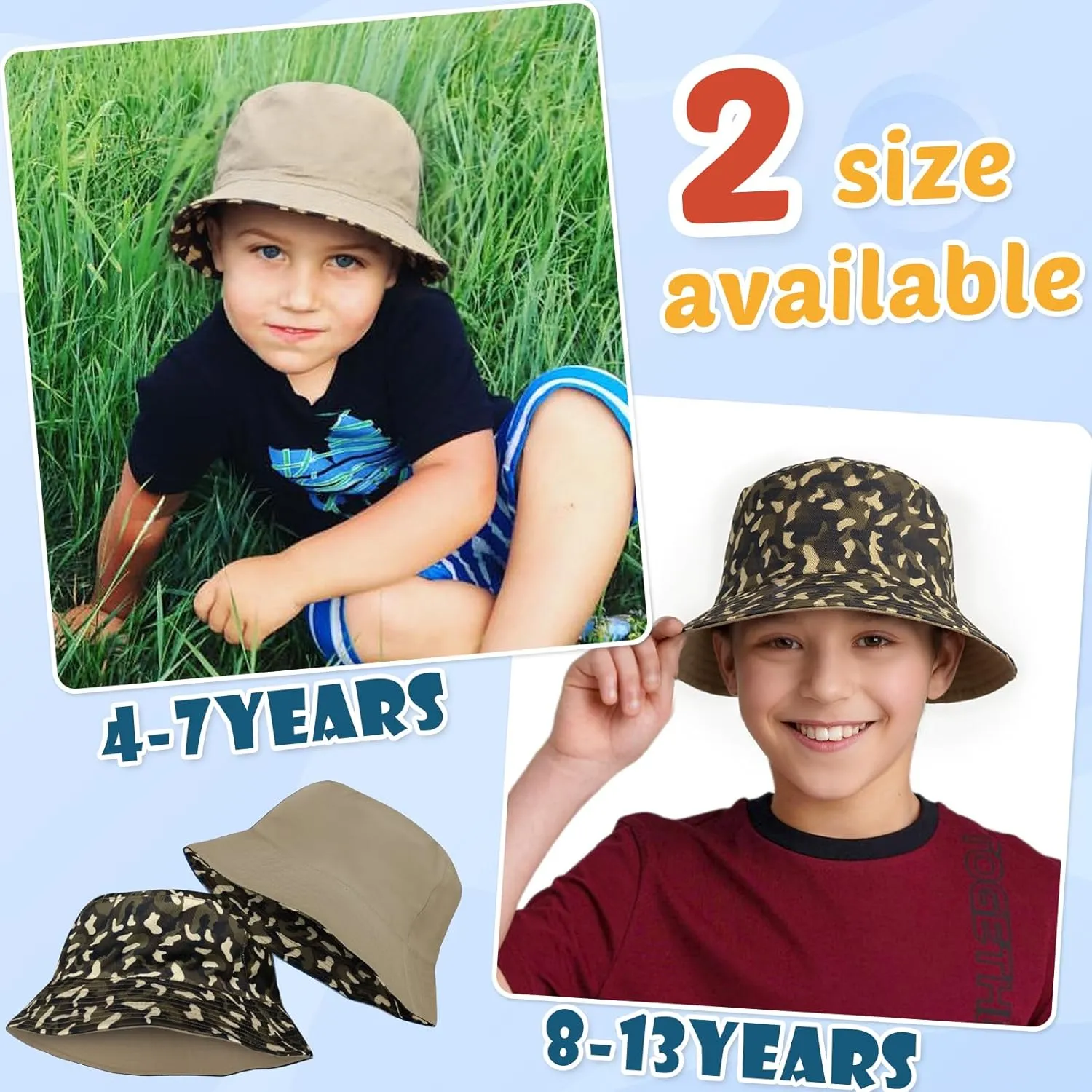 HONGTEYA Kids Sun Hat UPF 50  Double Side Bucket Hats for Boys Girls Summer Sun Protection Wide Brim Unisex Beach Outdoor