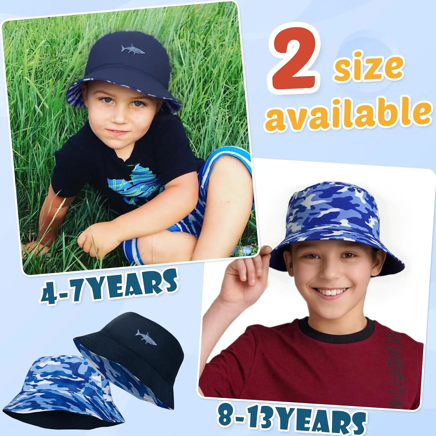 HONGTEYA Kids Sun Hat UPF 50  Double Side Bucket Hats for Boys Girls Summer Sun Protection Wide Brim Unisex Beach Outdoor