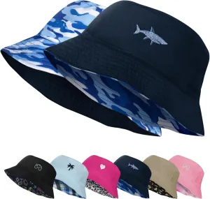 HONGTEYA Kids Sun Hat UPF 50  Double Side Bucket Hats for Boys Girls Summer Sun Protection Wide Brim Unisex Beach Outdoor