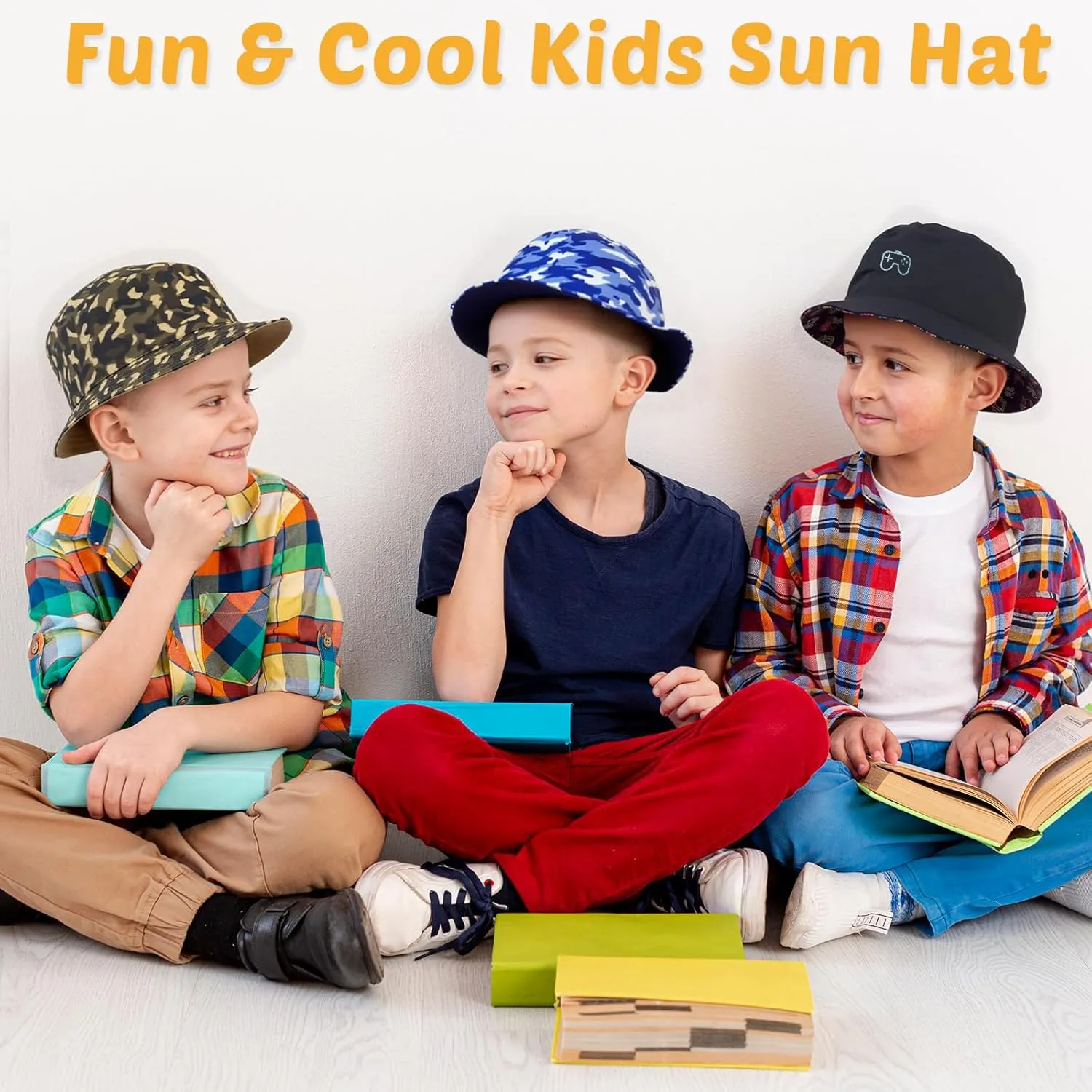 HONGTEYA Kids Sun Hat UPF 50  Double Side Bucket Hats for Boys Girls Summer Sun Protection Wide Brim Unisex Beach Outdoor