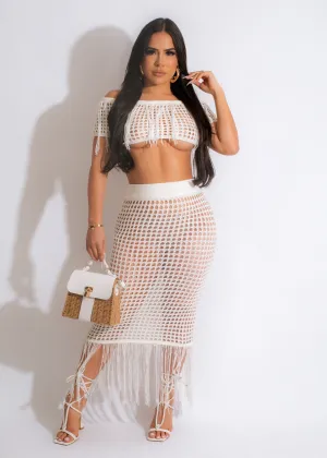 Hot Summer Crochet Cover Up Set White
