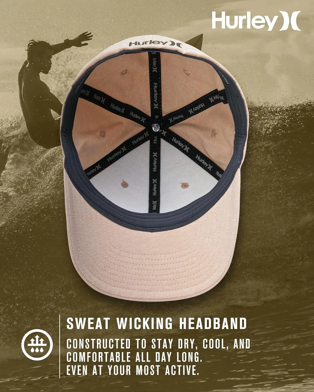 Hurley Men's Baseball Cap - Moisture-Wicking Quick-Dry Curved Bill Fitted Baseball Hats for Men (Sizes: S-XL)