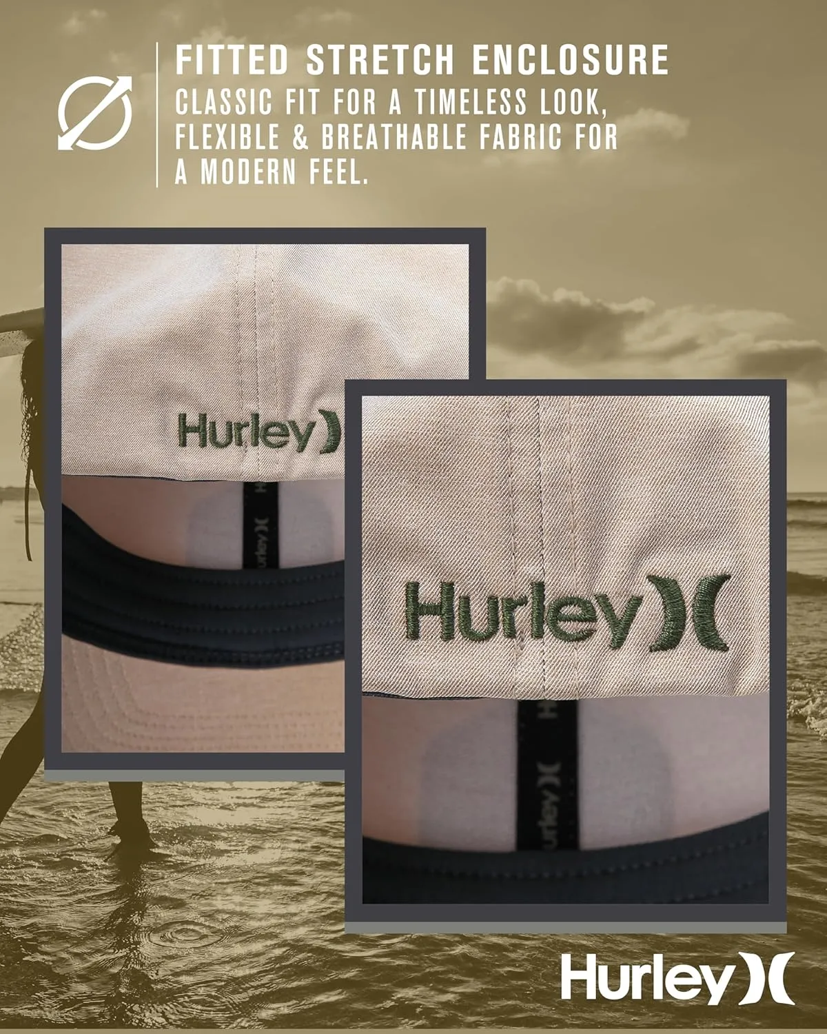 Hurley Men's Baseball Cap - Moisture-Wicking Quick-Dry Curved Bill Fitted Baseball Hats for Men (Sizes: S-XL)