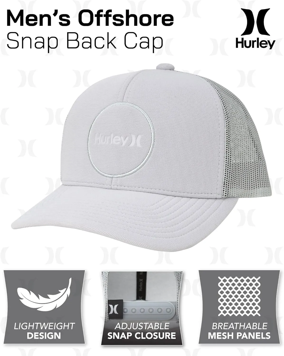 Hurley Mens Offshore Trucker Hat - Curved Brim Mesh Baseball Cap and Hats for Men with Adjustable Snapback Closure