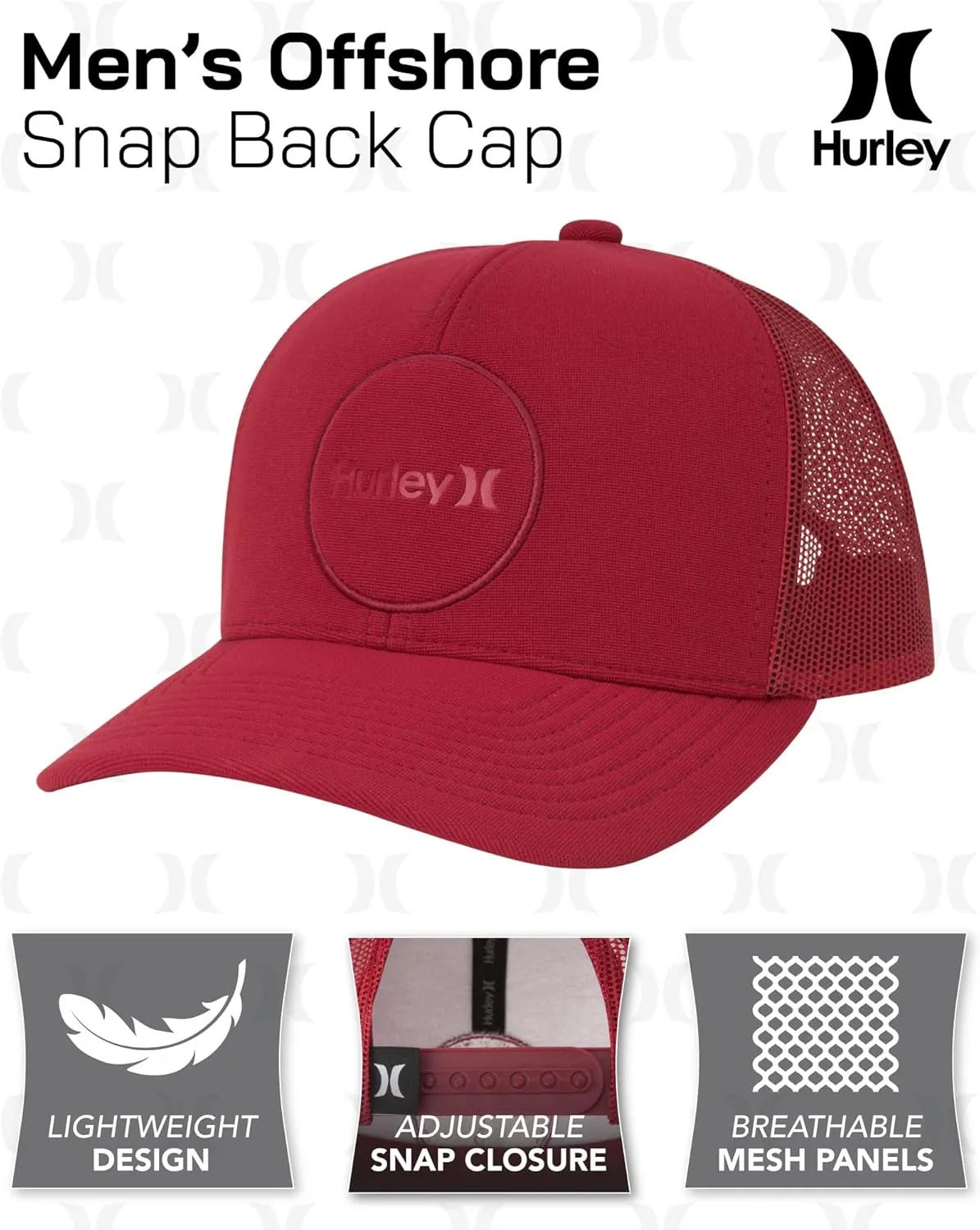 Hurley Mens Offshore Trucker Hat - Curved Brim Mesh Baseball Cap and Hats for Men with Adjustable Snapback Closure
