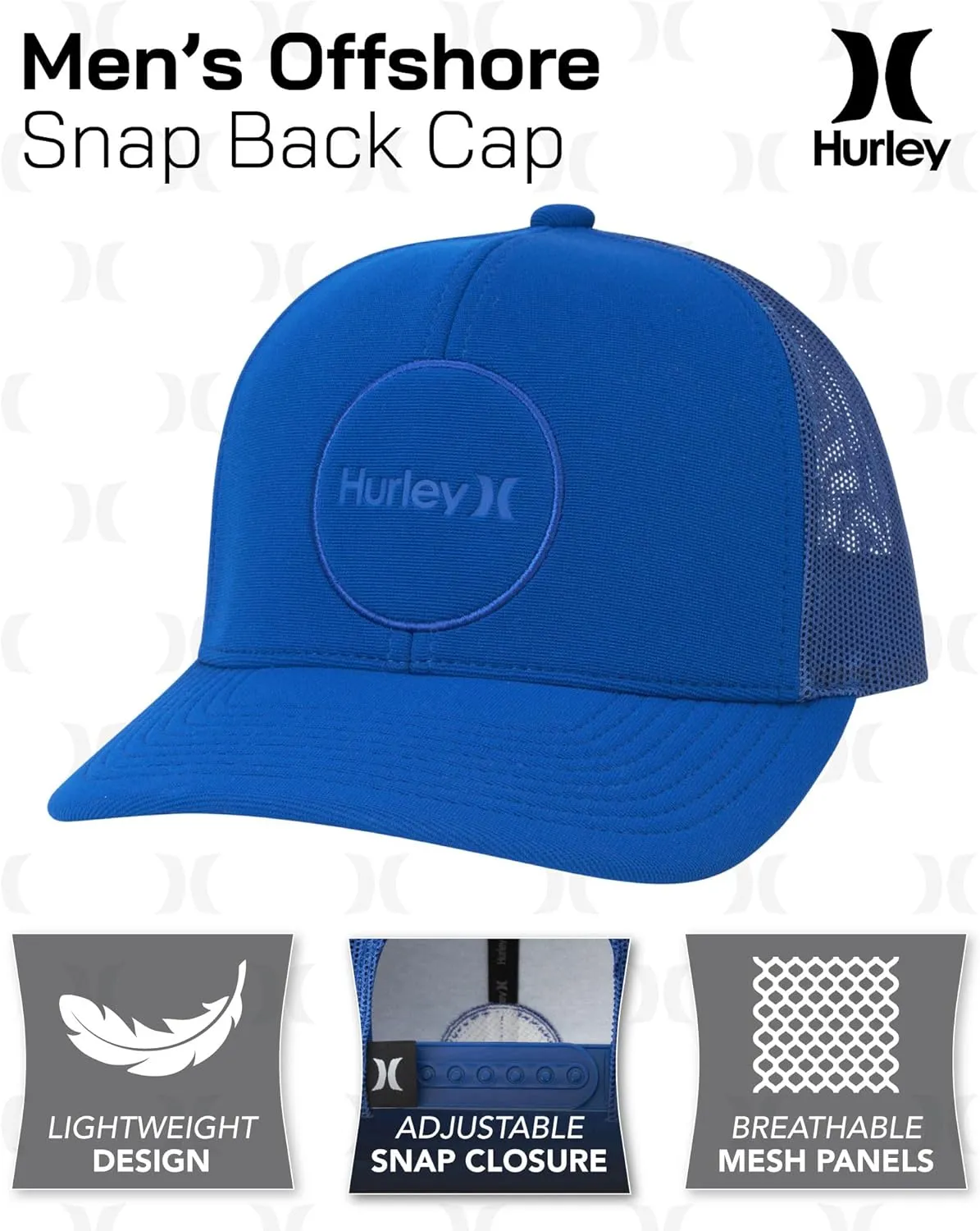 Hurley Mens Offshore Trucker Hat - Curved Brim Mesh Baseball Cap and Hats for Men with Adjustable Snapback Closure