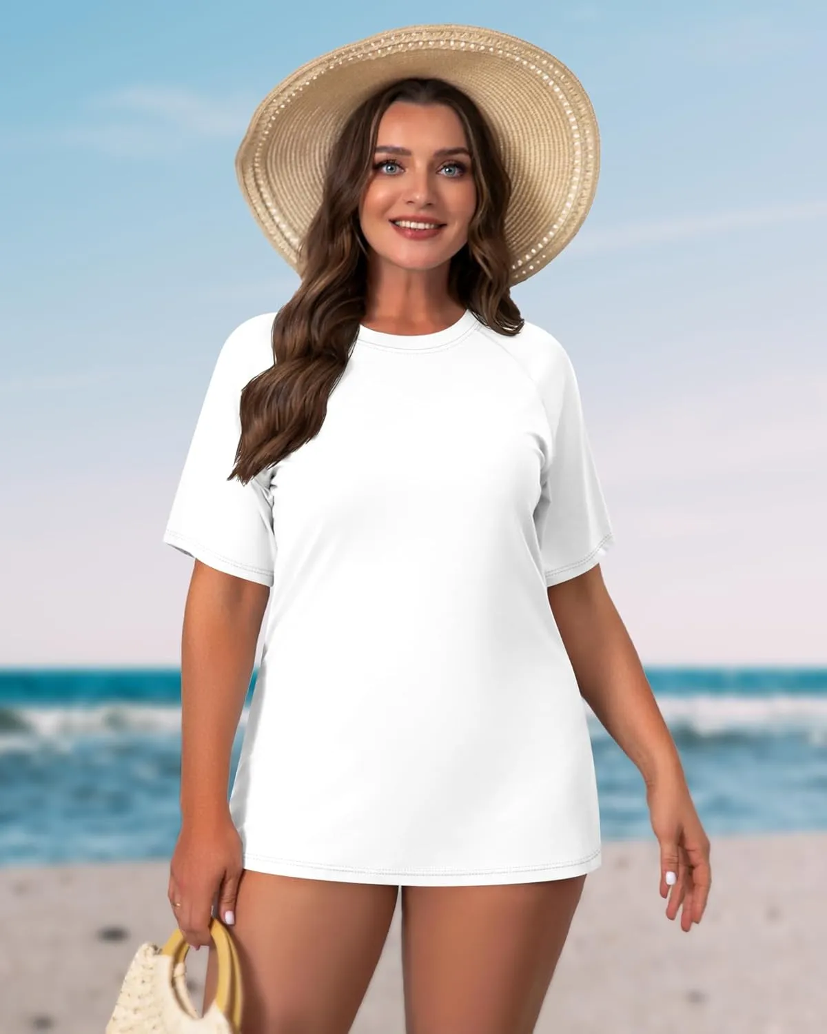 Huukeay 3 Pack Quick Dry Women's Plus Size Rash Guard Swim Shirts Short Sleeves Raglan Swimsuit T-Shirts Activewear Tops