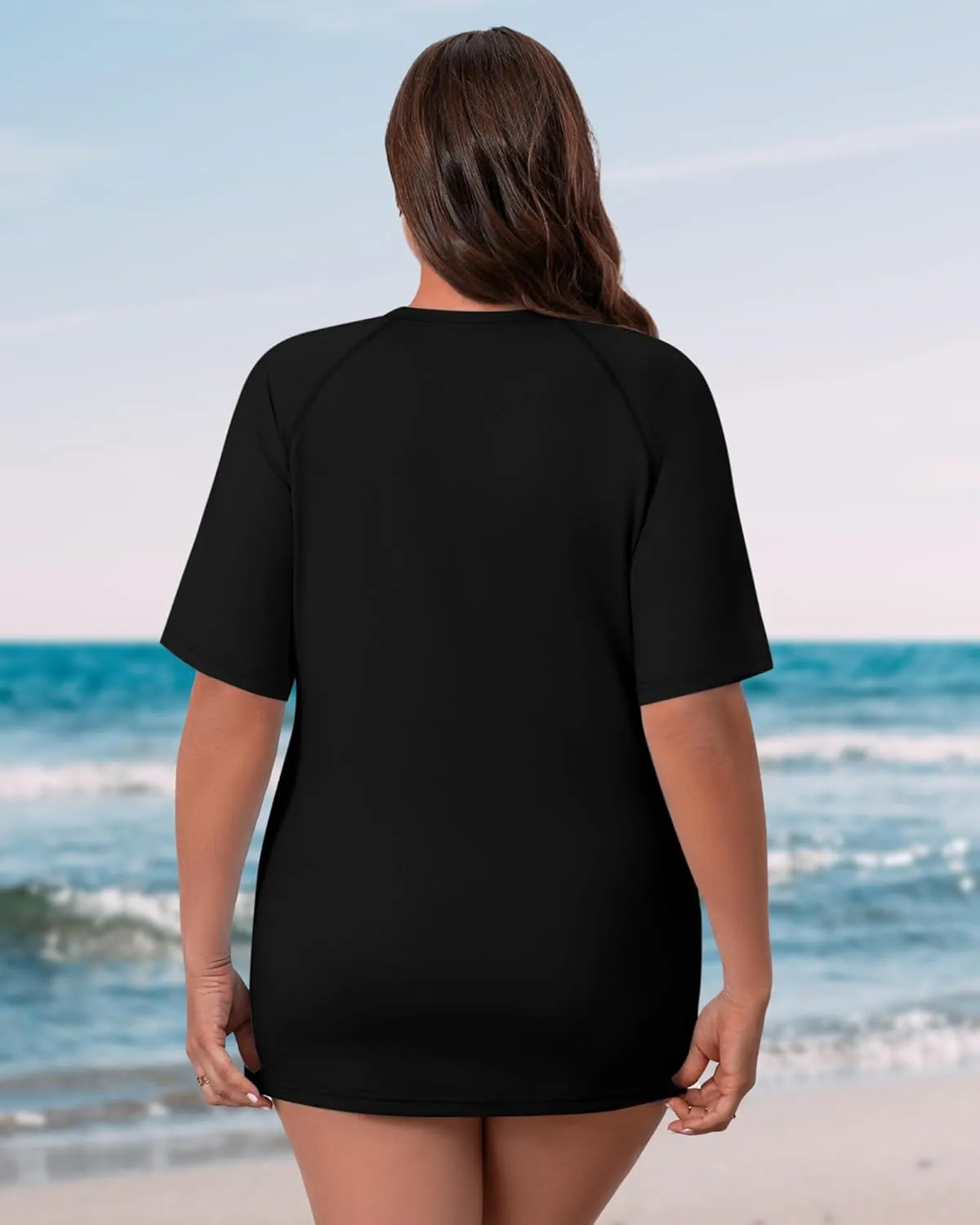 Huukeay 3 Pack Quick Dry Women's Plus Size Rash Guard Swim Shirts Short Sleeves Raglan Swimsuit T-Shirts Activewear Tops