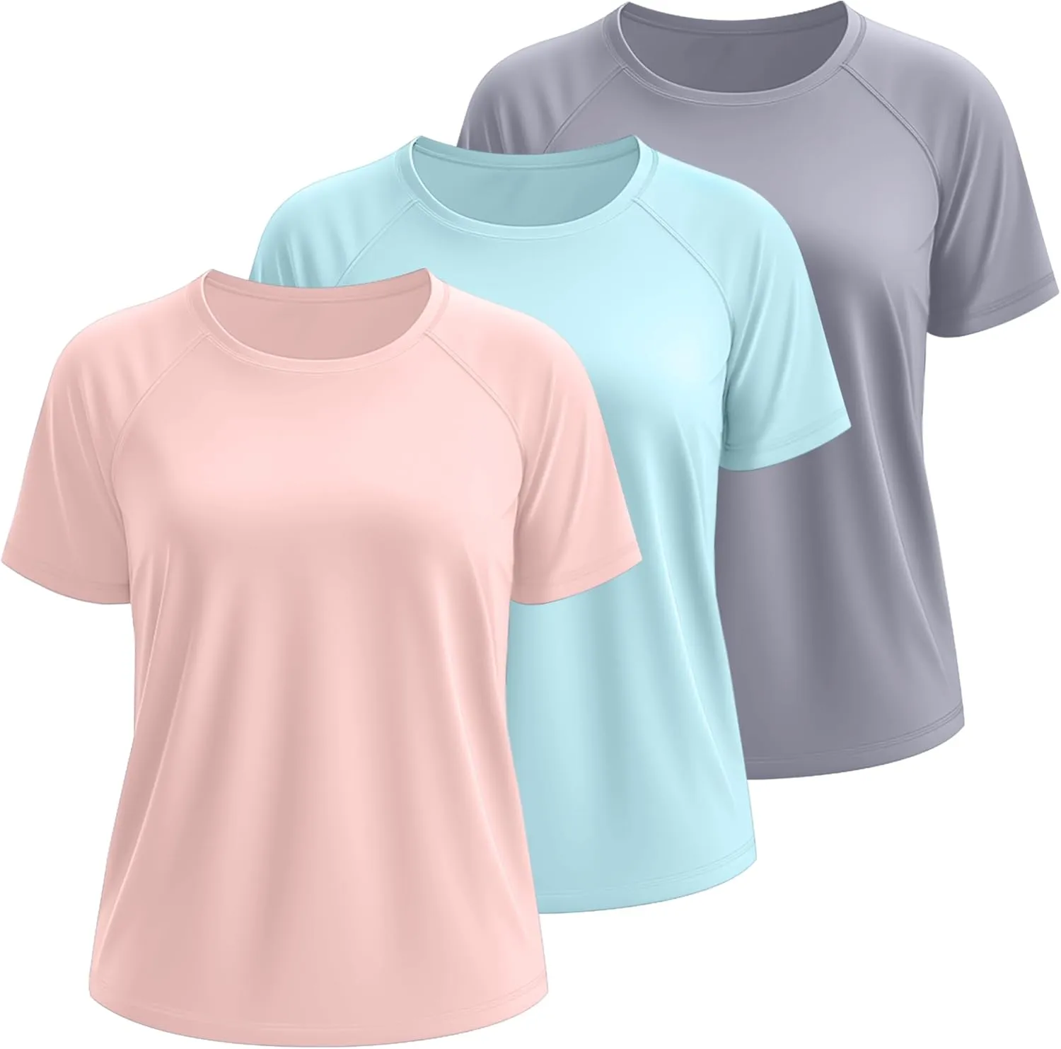 Huukeay 3 Pack Quick Dry Women's Plus Size Rash Guard Swim Shirts Short Sleeves Raglan Swimsuit T-Shirts Activewear Tops