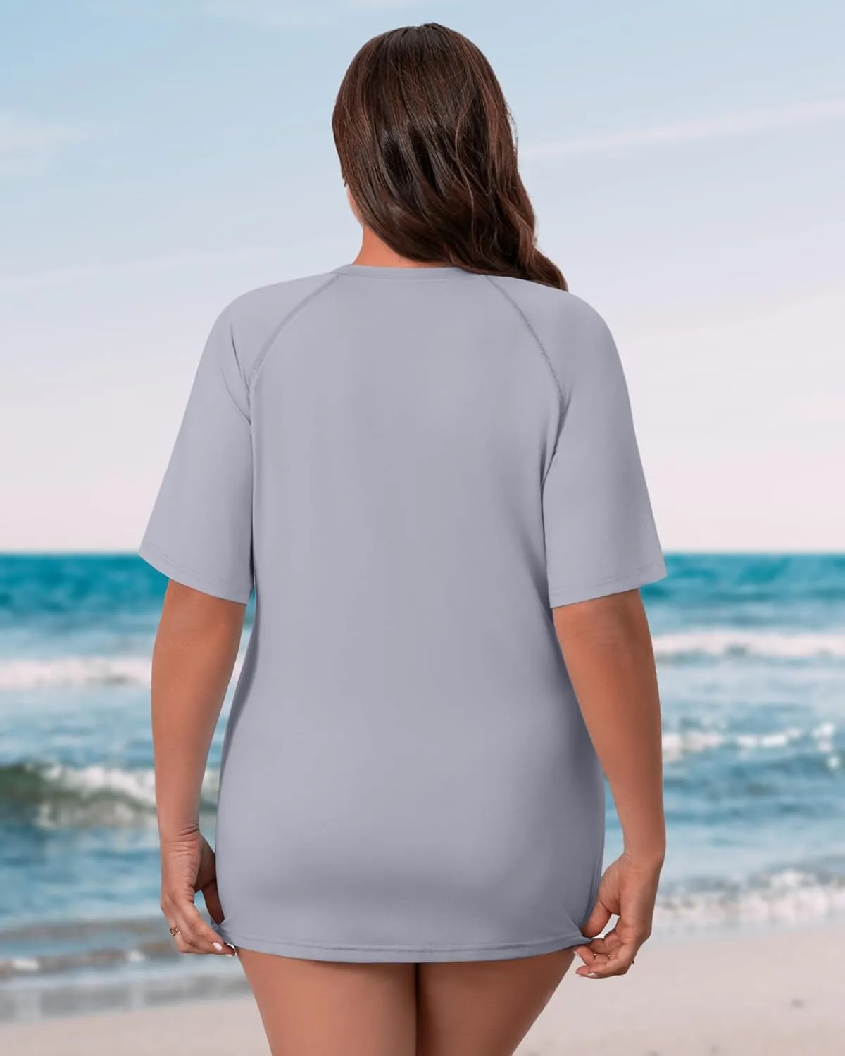 Huukeay 3 Pack Quick Dry Women's Plus Size Rash Guard Swim Shirts Short Sleeves Raglan Swimsuit T-Shirts Activewear Tops