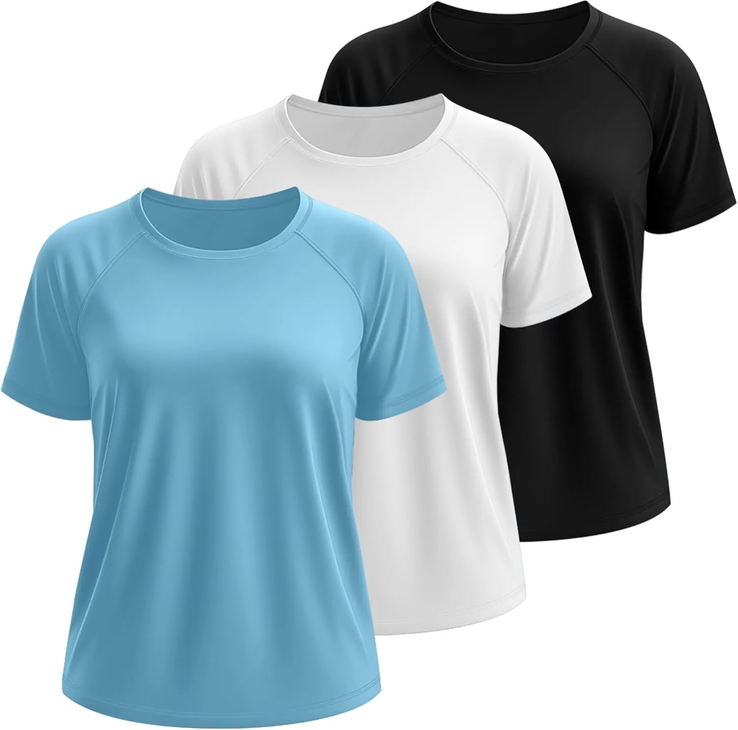 Huukeay 3 Pack Quick Dry Women's Plus Size Rash Guard Swim Shirts Short Sleeves Raglan Swimsuit T-Shirts Activewear Tops