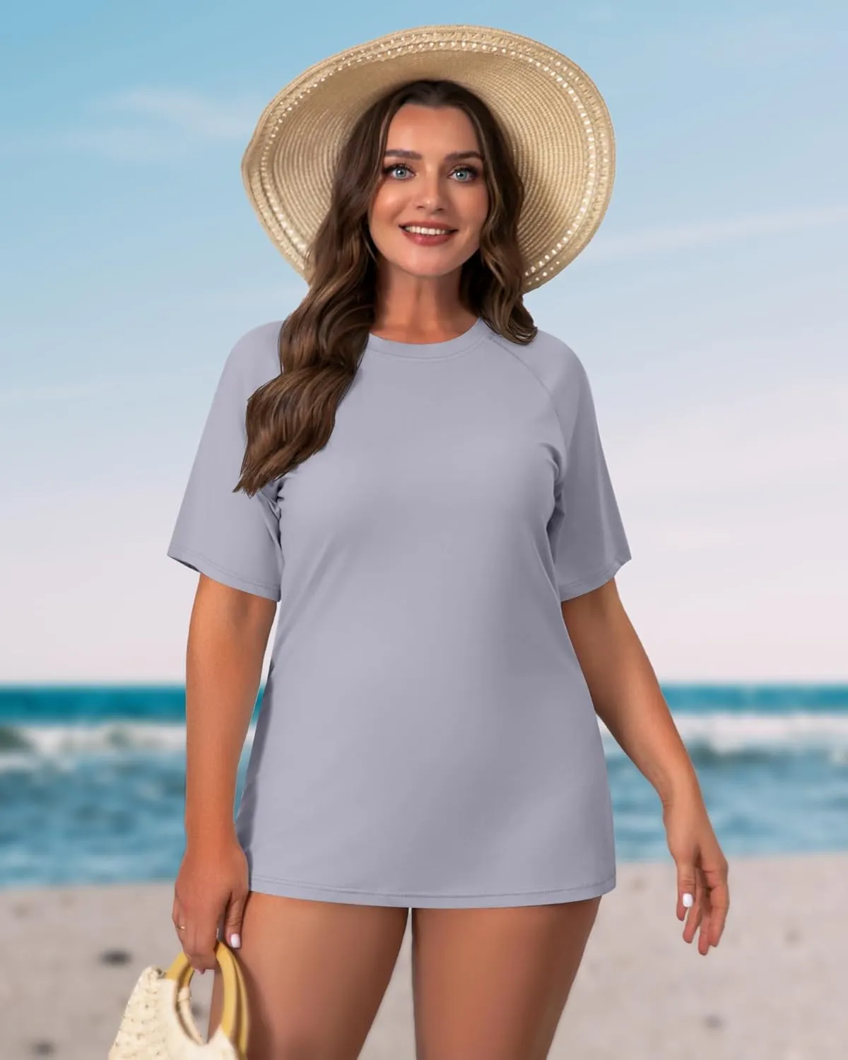 Huukeay 3 Pack Quick Dry Women's Plus Size Rash Guard Swim Shirts Short Sleeves Raglan Swimsuit T-Shirts Activewear Tops