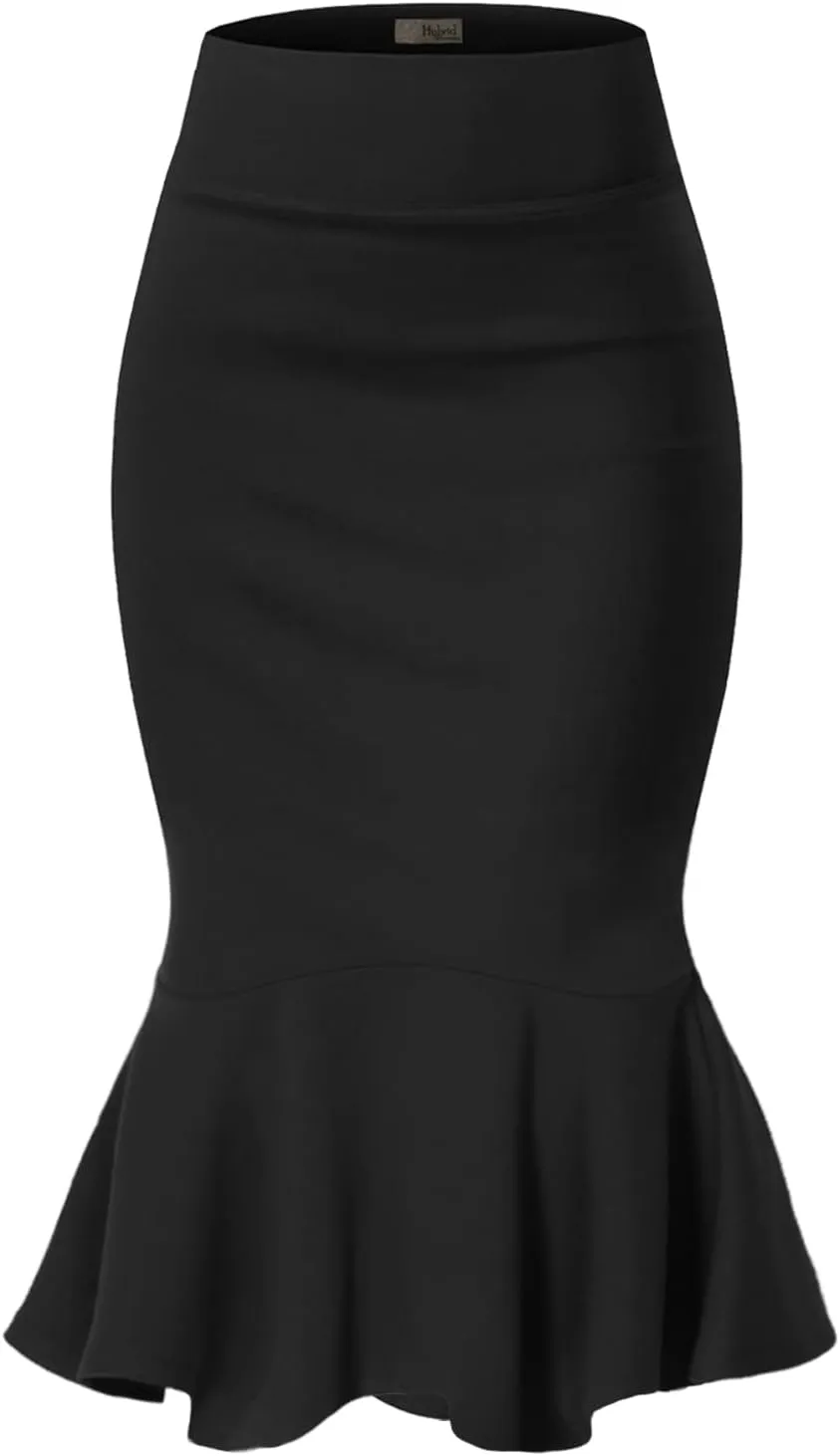 Hybrid & Company Womens Premium Nylon Ponte Stretch Office Fishtail Pencil Skirt High Waist Made in The USA Below Knee