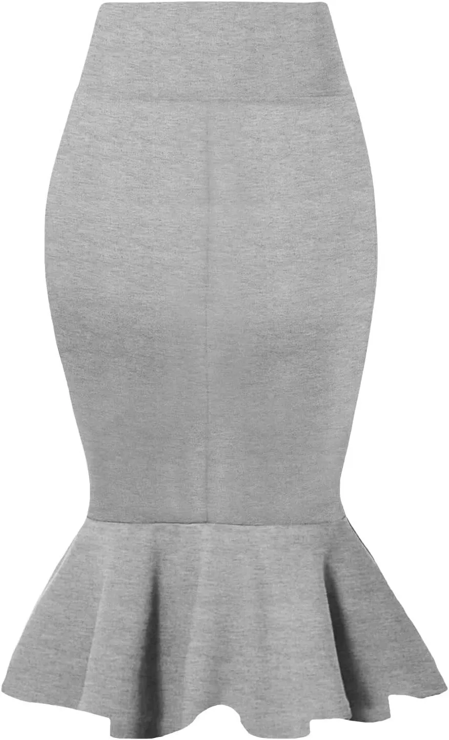 Hybrid & Company Womens Premium Nylon Ponte Stretch Office Fishtail Pencil Skirt High Waist Made in The USA Below Knee