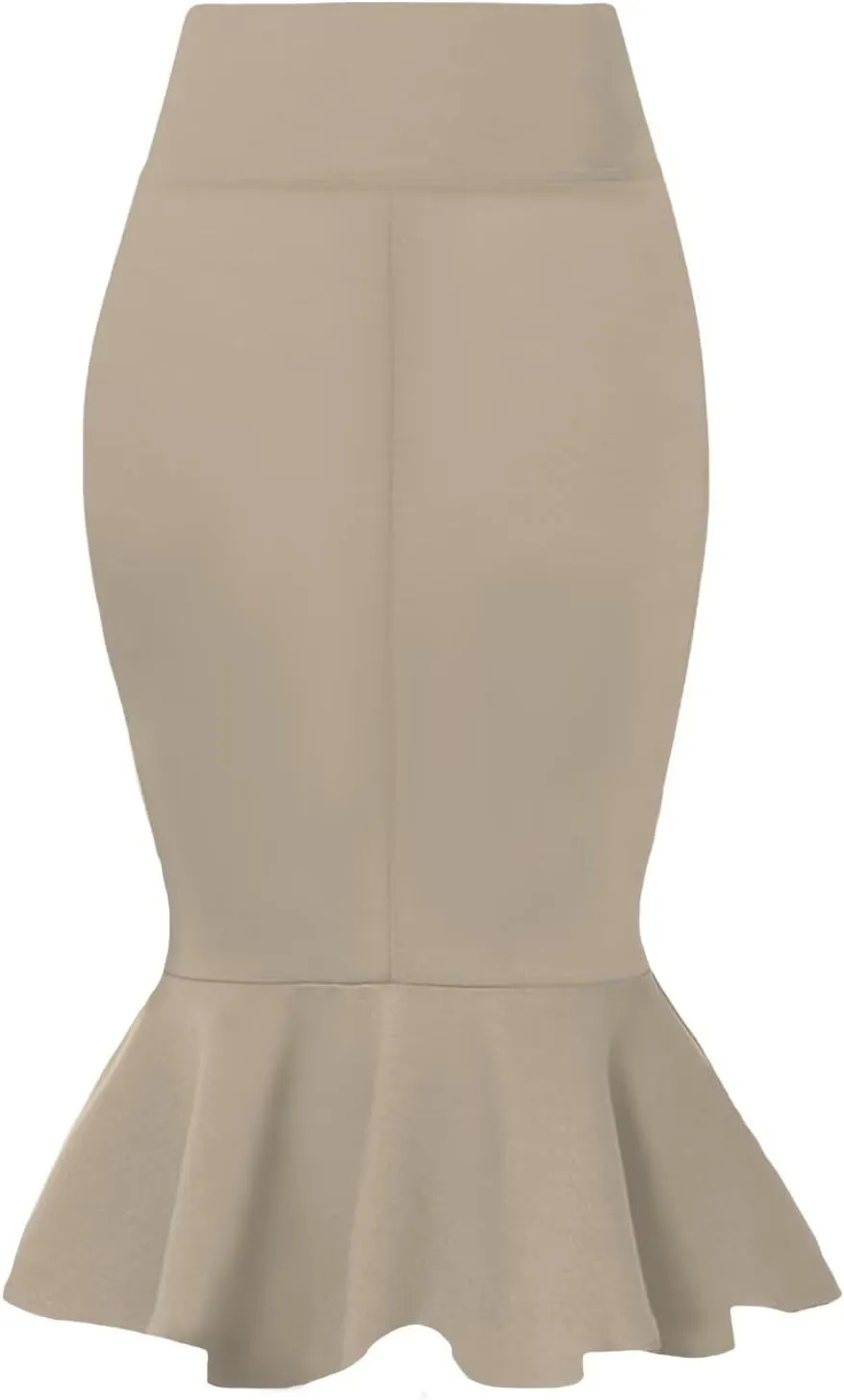 Hybrid & Company Womens Premium Nylon Ponte Stretch Office Fishtail Pencil Skirt High Waist Made in The USA Below Knee