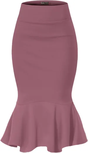 Hybrid & Company Womens Premium Nylon Ponte Stretch Office Fishtail Pencil Skirt High Waist Made in The USA Below Knee