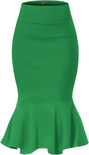 Hybrid & Company Womens Premium Nylon Ponte Stretch Office Fishtail Pencil Skirt High Waist Made in The USA Below Knee